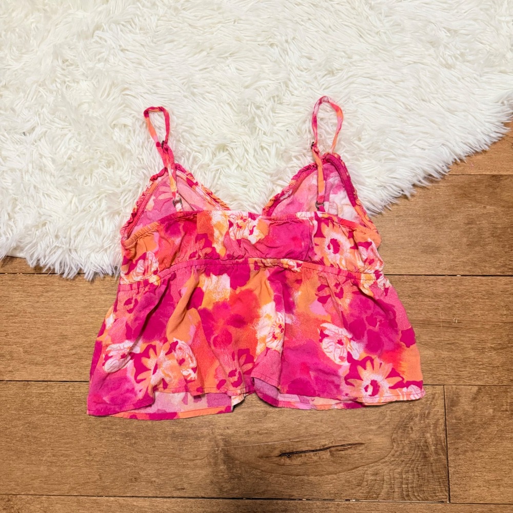 Abound Womens Small Pink Orange Floral Cami Peplum Top Boho Summer Vibe S - Picture 3 of 4